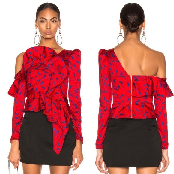 Self-Portrait Tops - NWT Self-Portrait Red Frill Azalea Print Ruffle Top